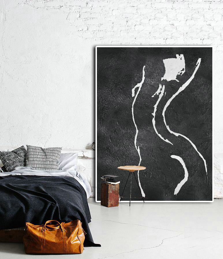 Extra Large Painting,Black And White Minimal Painting On Canvas - Large Paintings For Living Room